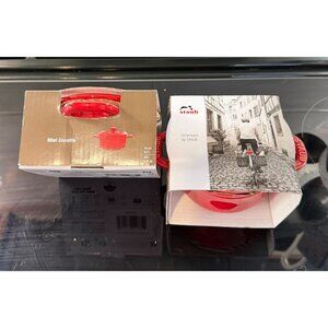 STAUB Cast Iron 0.25 qt 4 in Mini Round Cocotte Set Of 2 Red NIB